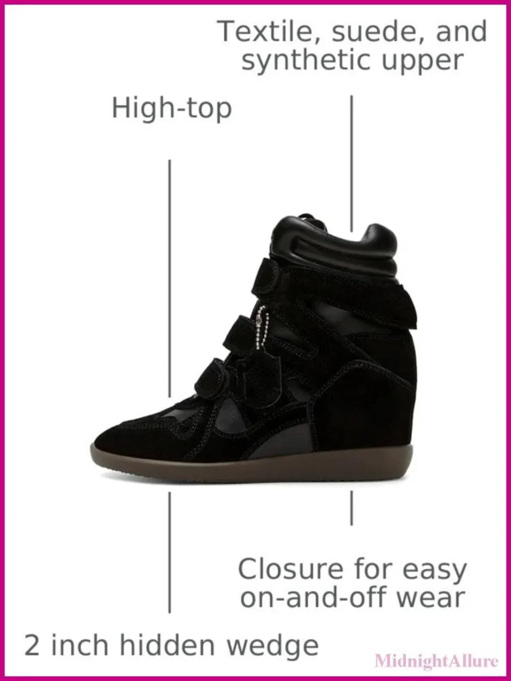 Hidden Wedge Sneakers Women High Top Faux Suede Platform Triple Strappy Casual